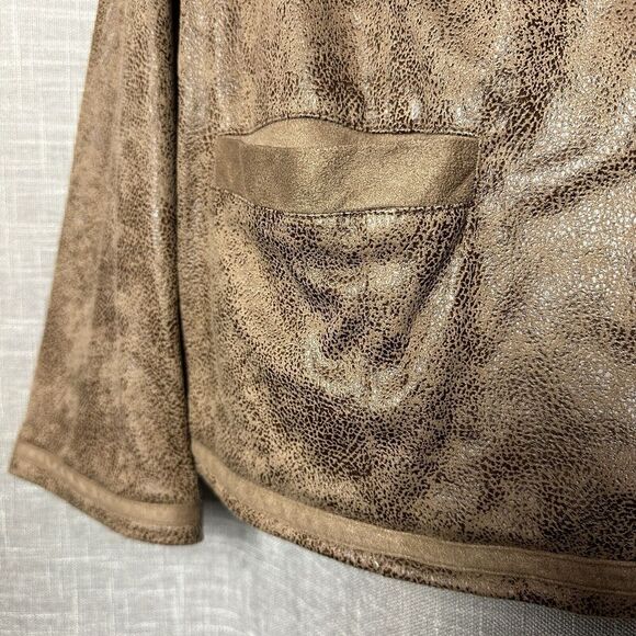 2/$30 Chicos Faux Suede Leather Open Front Jacket Size L Brown Boho Western - Picture 9 of 11